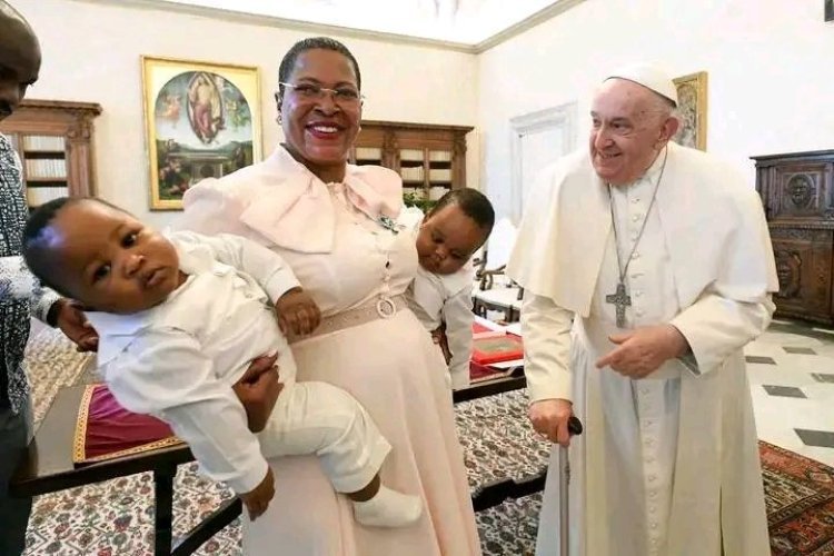 Rt Hon Anita Among, Receives Blessings for Her Twins from Pope Francis in Vatican